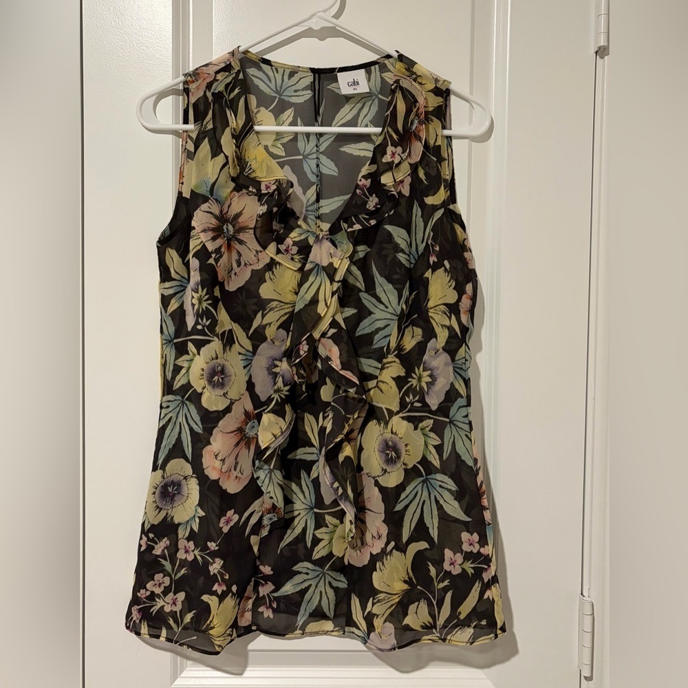 CAbi Floral Ruffle Blouse - Black and Multicolor